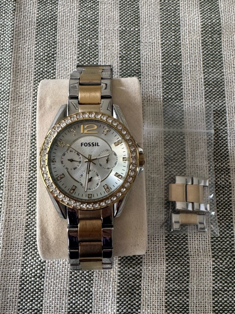 Two Tone Rhinestone Fossil Watch